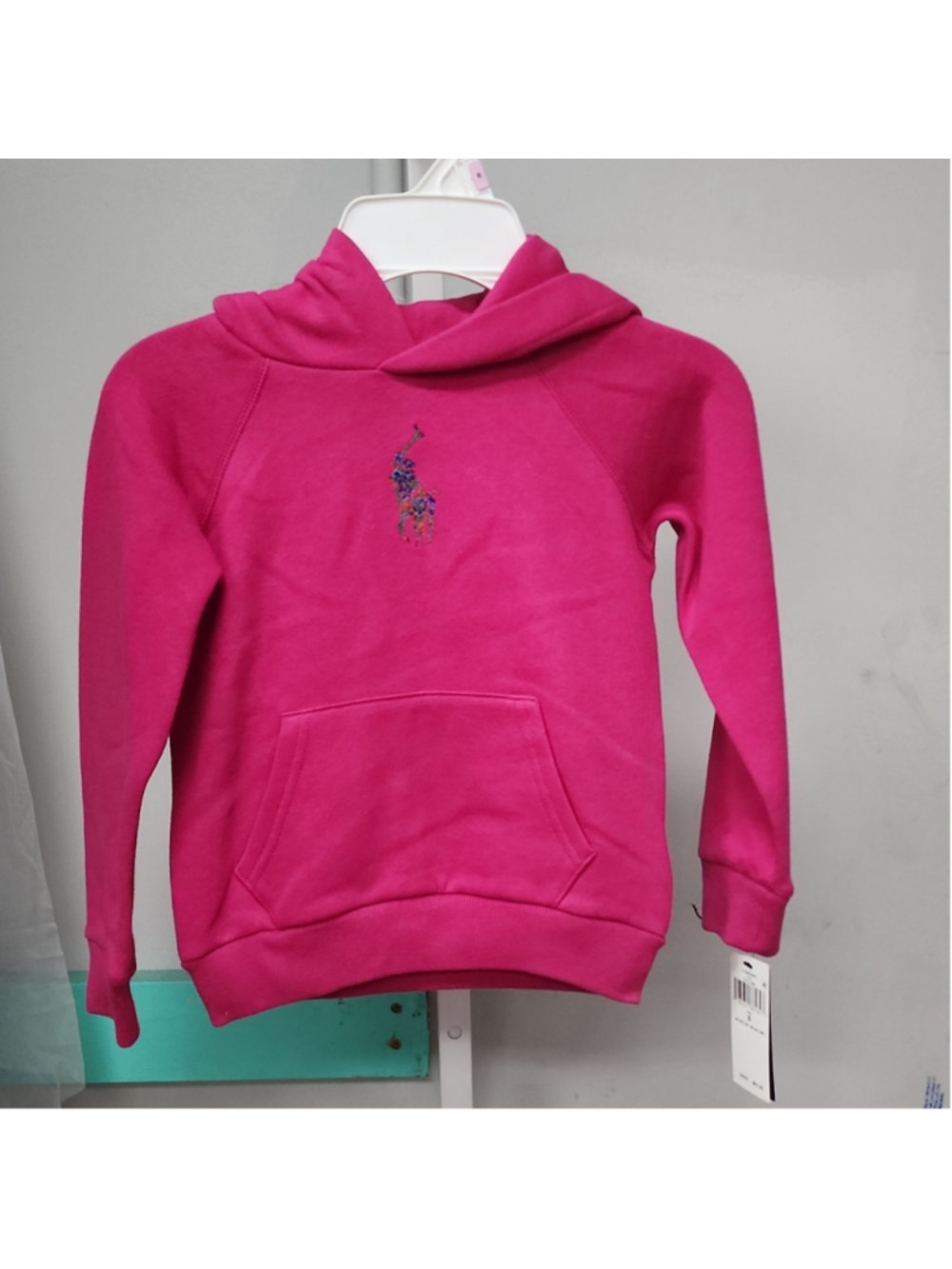 Girls Pink Pullover Hoodie Embroidered Accent Long Sleeve Size 5 Hooded